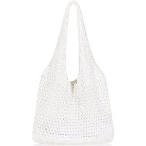 Women's Pure White‌ Shoulder Shopping Handbag Casual Travel Totes Fold Able Bags